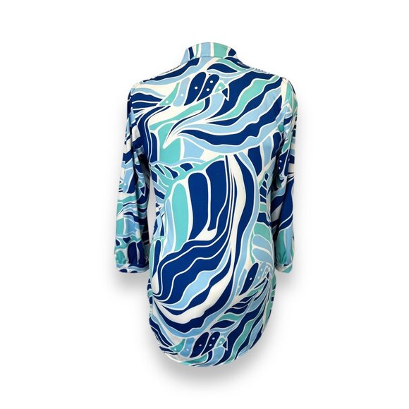 La Mer Luxe Womens Blue & White Abstract Pattern Blouse Size S - Picture 3 of 8